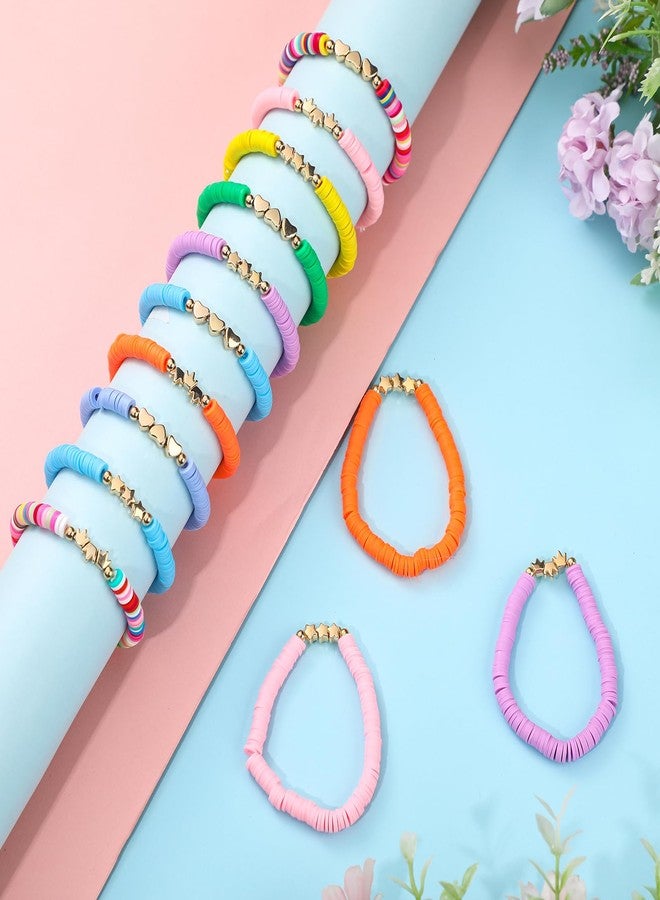 سوريو أساور صداقة أنيقة من Sureio مكونة من 24 قطعة للفتيات المراهقات، على شكل قلب ملون وتاج نجمي، أساور صداقة لركوب الأمواج، أساور لطيفة من الخرز الطيني، أساور لركوب الأمواج بكميات كبيرة كهدايا لحفلات العودة إلى المدرسة - Image 3