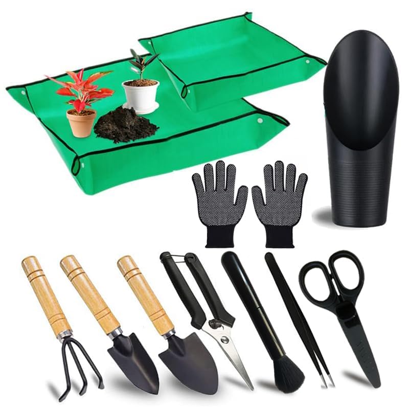 WNJ Plant Repotting Mat for Garden 2 PCS Waterproof Potting Mats Foldable Indoor Plant Mat Portable Mini Garden Tool Set 12 PCS Succulent Garden Tool SetSquare Garden Potting TrayGifts for Women - Image 1