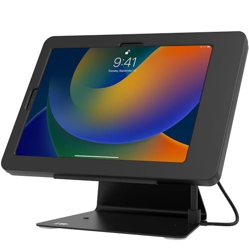 CTA Digital Desktop Anti-Theft Stand – Kiosk Stand with Stylus, Tether, and Aluminum Enclosure for iPad 11th Gen A16 11” - 10th Gen 10.9” - Air 4th & 5th Gen - 11” Pro & More - Black (PAD-DASB109) - Image 1