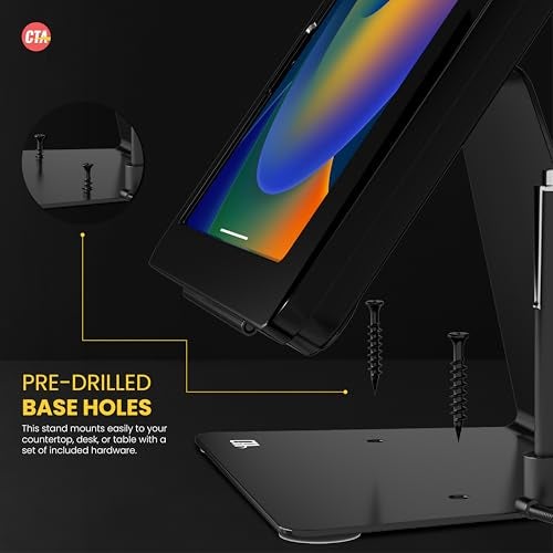 CTA Digital Desktop Anti-Theft Stand – Kiosk Stand with Stylus, Tether, and Aluminum Enclosure for iPad 11th Gen A16 11” - 10th Gen 10.9” - Air 4th & 5th Gen - 11” Pro & More - Black (PAD-DASB109) - Image 4
