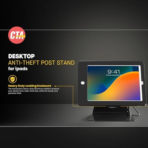 CTA Digital Desktop Anti-Theft Stand – Kiosk Stand with Stylus, Tether, and Aluminum Enclosure for iPad 11th Gen A16 11” - 10th Gen 10.9” - Air 4th & 5th Gen - 11” Pro & More - Black (PAD-DASB109) - Image 2