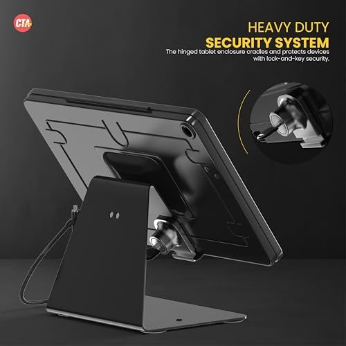CTA Digital Desktop Anti-Theft Stand – Kiosk Stand with Stylus, Tether, and Aluminum Enclosure for iPad 11th Gen A16 11” - 10th Gen 10.9” - Air 4th & 5th Gen - 11” Pro & More - Black (PAD-DASB109) - Image 3