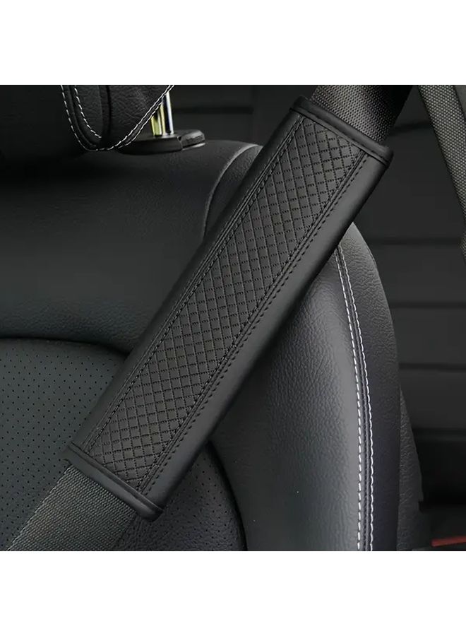 Black Checkered Pattern PU Leather Car Seat Belt Cover Universal Fit Safety Enhancer - Image 5