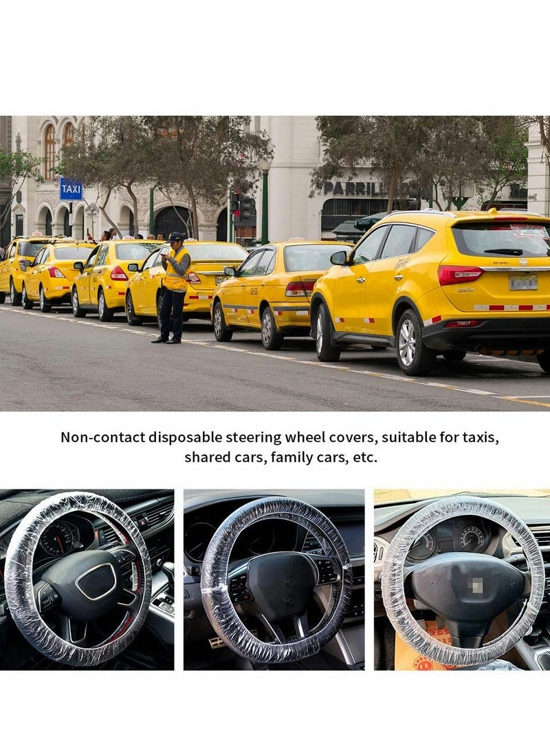 SYOSI 100 Piece Set of Disposable Steering Wheel Covers and Gear Selector Shifter Knob Covers Universal Fit, Clear Plastic with Elastic Bands Handbrake Cover, Keep Auto Interior Clean Sanitary - Image 3