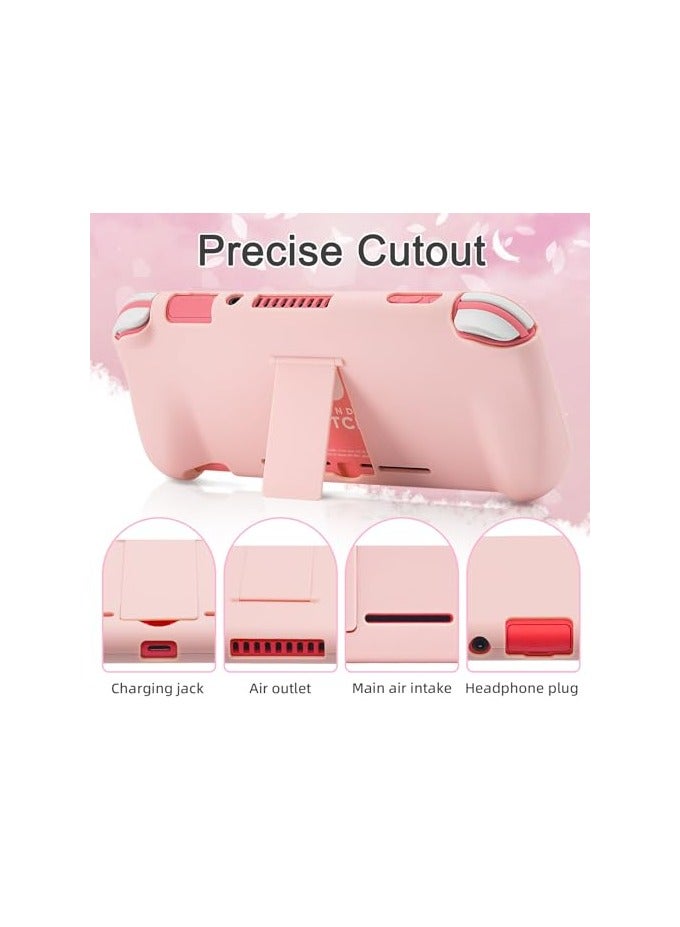 erorex Pink Travel Carrying Case Accessories Kit for Switch Lite, Hard Protective Cover Skin Shell with Stand, Glass Screen Protector, Thumb Grip Caps 9 in 1 - Image 4