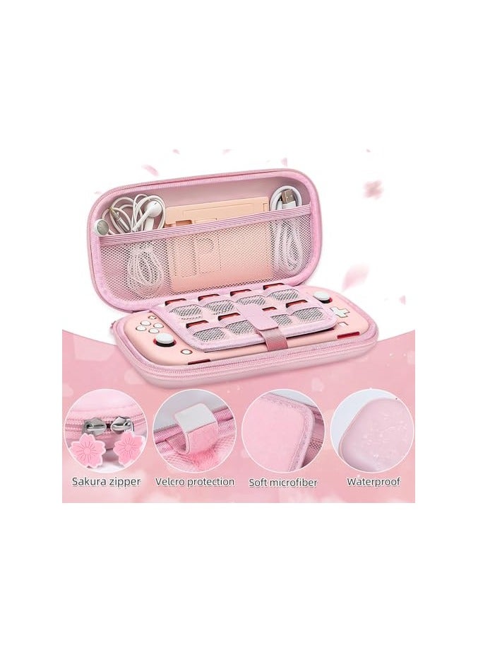 erorex Pink Travel Carrying Case Accessories Kit for Switch Lite, Hard Protective Cover Skin Shell with Stand, Glass Screen Protector, Thumb Grip Caps 9 in 1 - Image 3