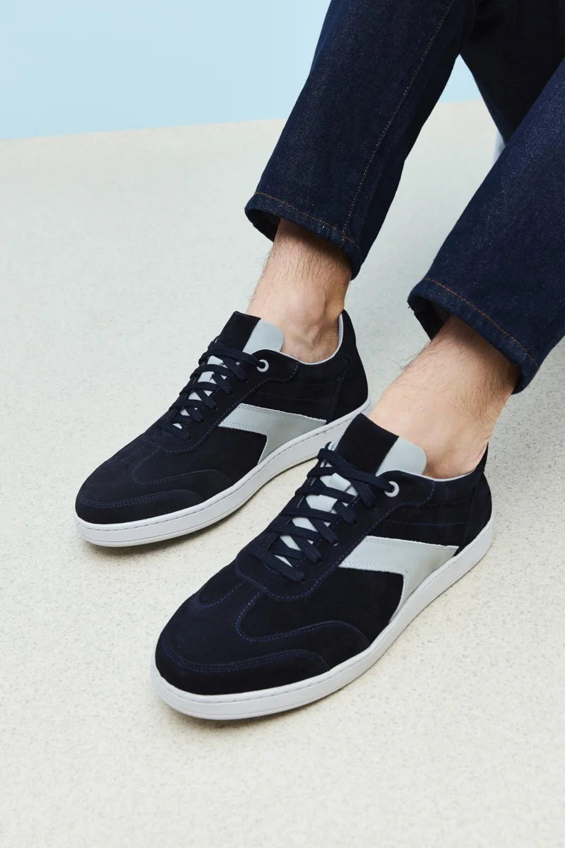 زيا Men's Leather Sneaker 151983ZX30 Navy Blue
