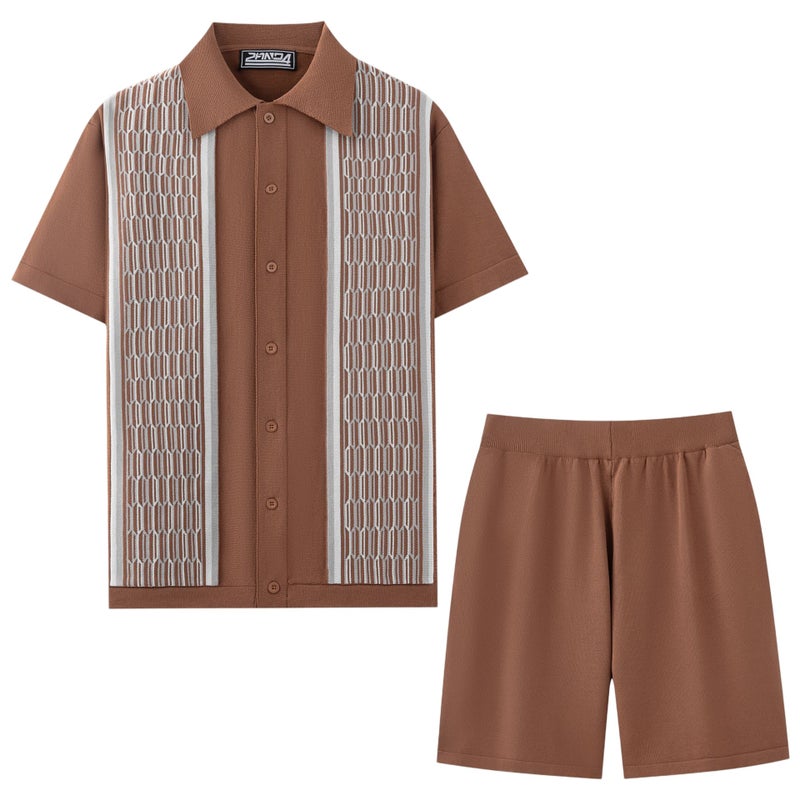 Men's Short Sleeve Jacquard Knit Co-ord Set - Image 2