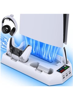 XICEN Multifunctional Cooling Stand for PS5 Digital Edition / PS5 Disc Version, With  Dual Controller Charging Station, PS5 Cooling Fan with Headset Holder and 3 Adjustable Fan Speeds  - Image 1