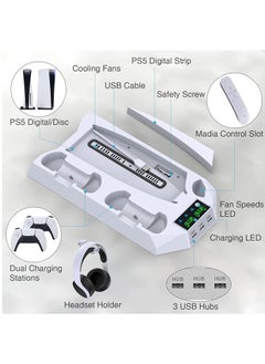 XICEN Multifunctional Cooling Stand for PS5 Digital Edition / PS5 Disc Version, With  Dual Controller Charging Station, PS5 Cooling Fan with Headset Holder and 3 Adjustable Fan Speeds  - Image 3