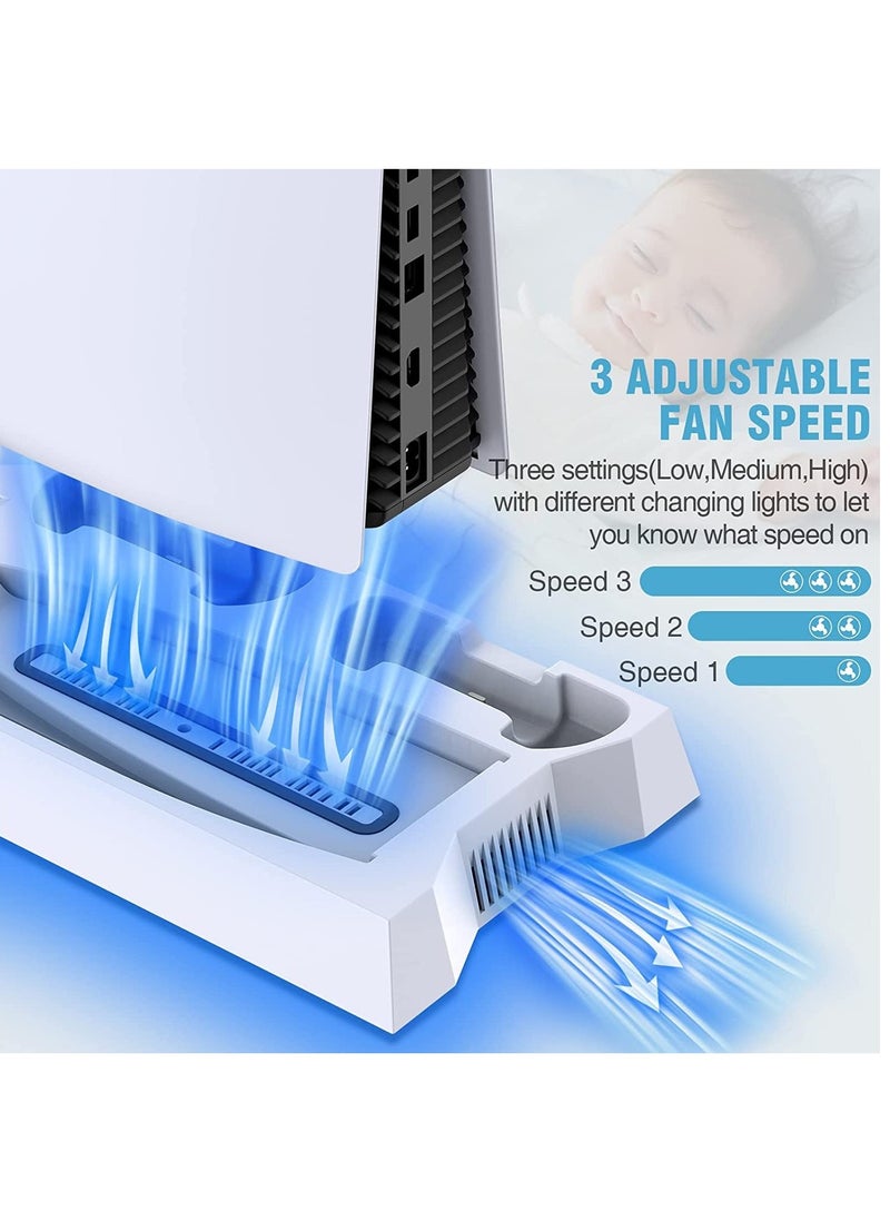 XICEN - Multifunctional Cooling Stand for PS5 Digital Edition / PS5 Disc Version, With  Dual Controller Charging Station, PS5 Cooling Fan with Headset Holder and 3 Adjustable Fan Speeds - Image 1