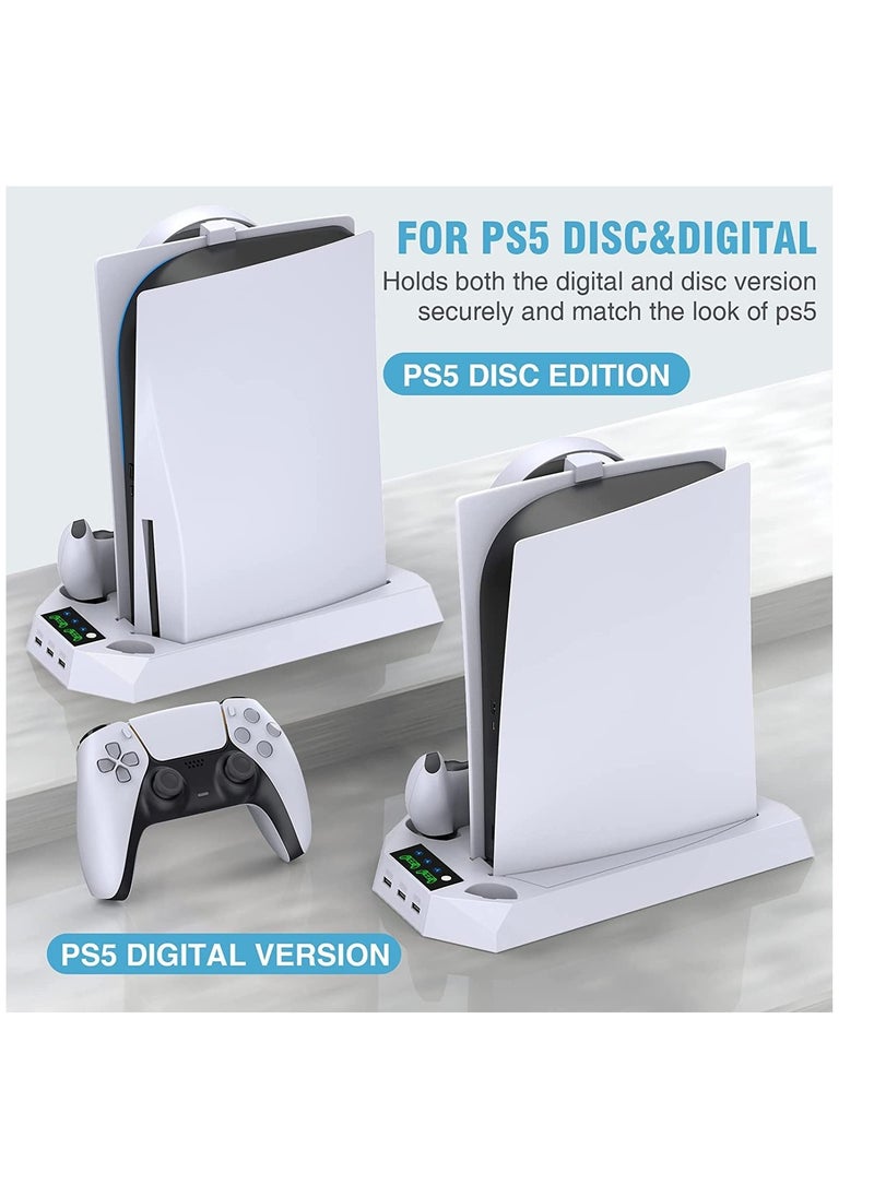 XICEN - Multifunctional Cooling Stand for PS5 Digital Edition / PS5 Disc Version, With  Dual Controller Charging Station, PS5 Cooling Fan with Headset Holder and 3 Adjustable Fan Speeds - Image 1