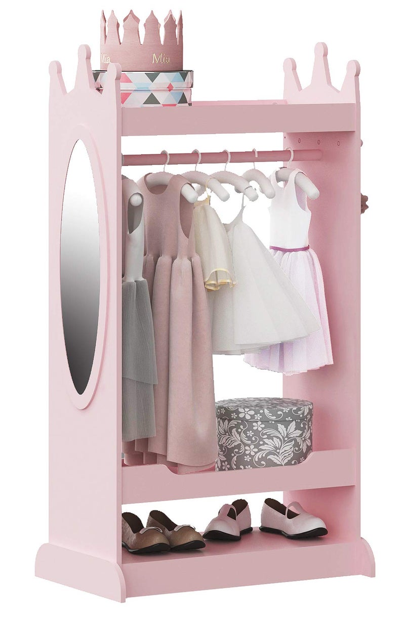 UTEX Kids Dress up Storage with MirrorCostume Wardrobe for Kids Open Hanging Armoire ClosetPretend Storage Closet Costume Storage Dresser Pink