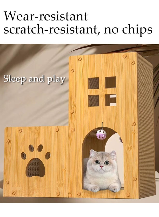 DUNISO 3 Lays Multifunctional Cat Scratcher House Cat Claw Board Resistant Scratching Board Column Vertical Cat House with Toy Balls Indoor Detachable Corrugated Board Cat Scratcher Box for Cats Grinding Claw, Training, Playing, Sleep, Rest - Image 3