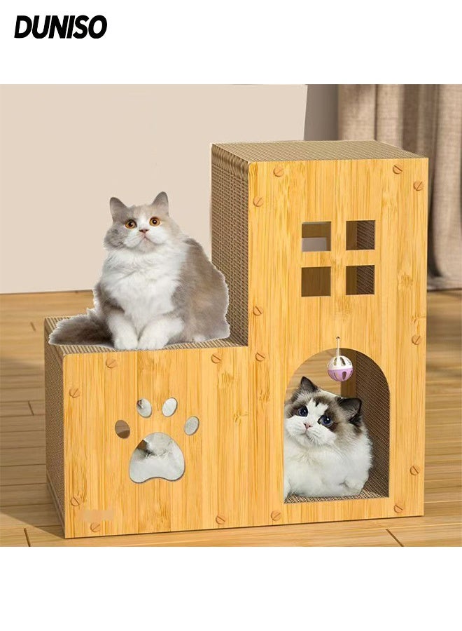 DUNISO 3 Lays Multifunctional Cat Scratcher House Cat Claw Board Resistant Scratching Board Column Vertical Cat House with Toy Balls Indoor Detachable Corrugated Board Cat Scratcher Box for Cats Grinding Claw, Training, Playing, Sleep, Rest - Image 1