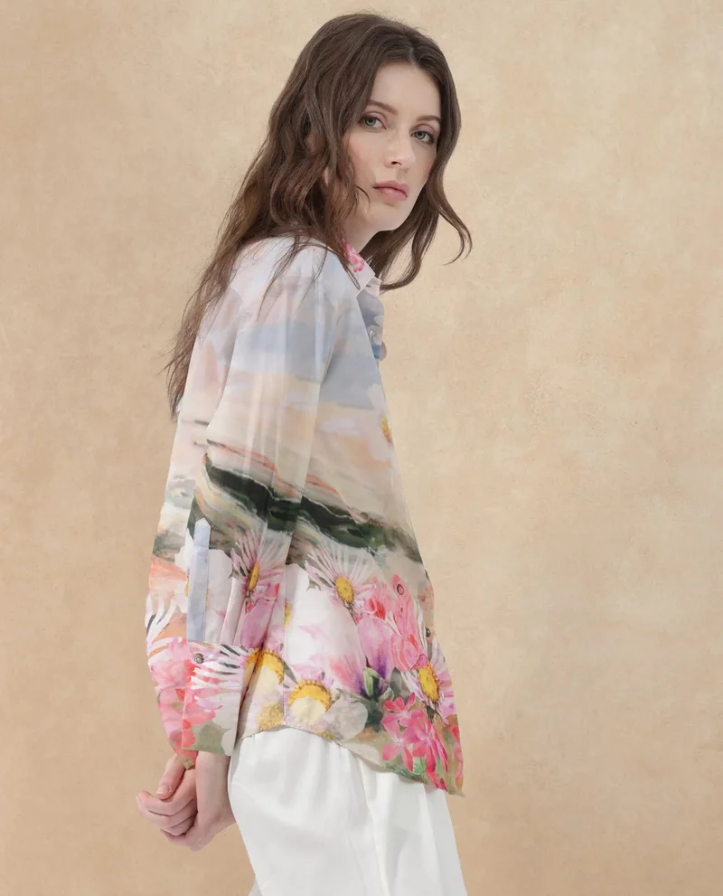 Rareism Rareism Women Cyno Multi Cotton Fabric Full Sleeve Collared Neck Floral Print Regular Length Shirt