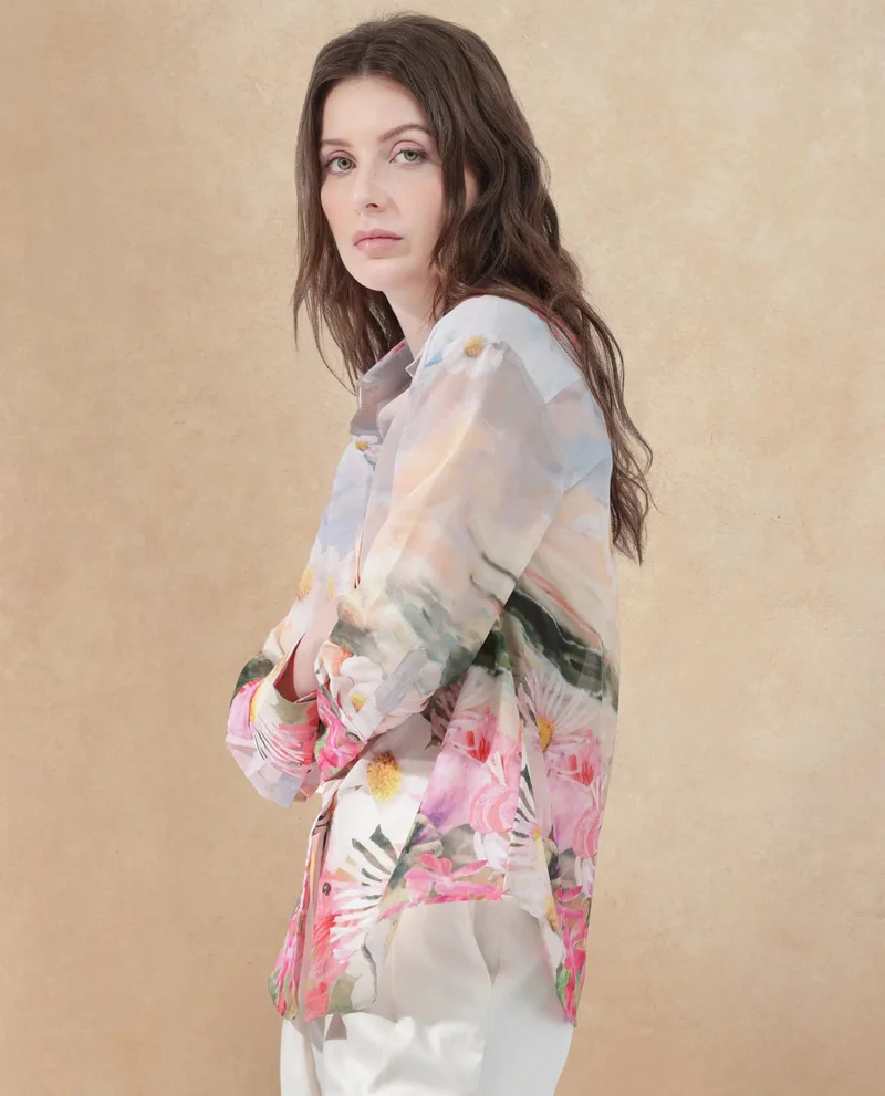 Rareism Rareism Women Cyno Multi Cotton Fabric Full Sleeve Collared Neck Floral Print Regular Length Shirt