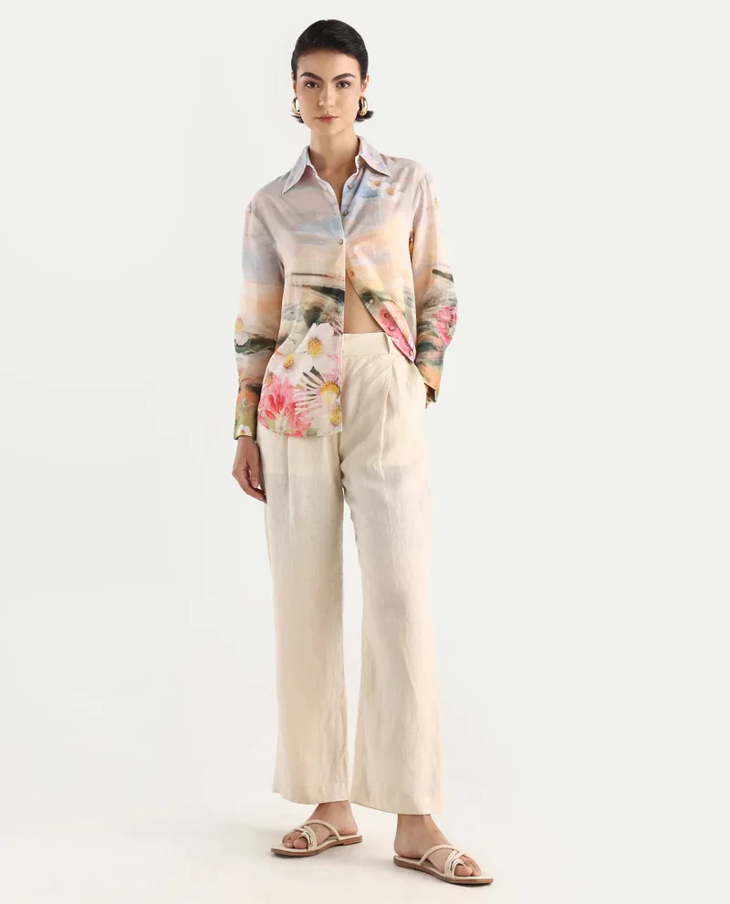 Rareism Rareism Women Cyno Multi Cotton Fabric Full Sleeve Collared Neck Floral Print Regular Length Shirt