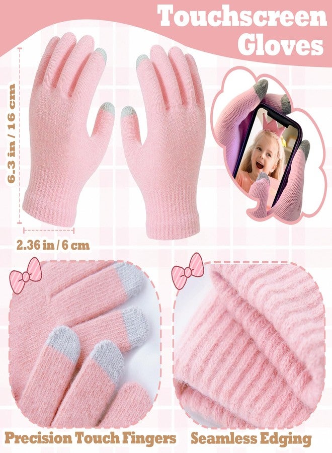 KMOLY Kids Winter Beanie Hat Scarf Gloves Set for Girls Boys Age 3-10,Cute Bow Cuffed Knitted Hat Neck Scarf with Fleece lined (Creamy White) - Image 4