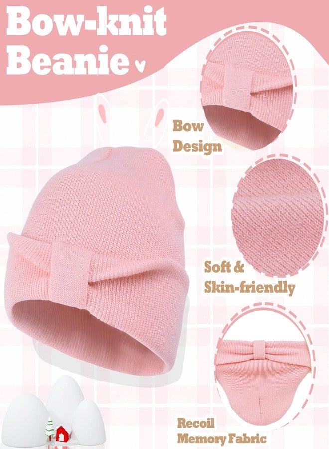 KMOLY Kids Winter Beanie Hat Scarf Gloves Set for Girls Boys Age 3-10,Cute Bow Cuffed Knitted Hat Neck Scarf with Fleece lined (Creamy White) - Image 2