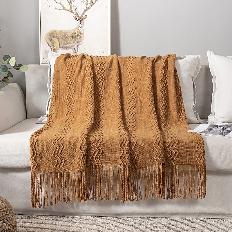 ميولي Miulee Brown Throw Throw بطانية للأريكة Boho Decor Dick متماسكة البطانيات في الهواء الطلق الحجم مع شرابات مريحة منسوجة لأريكة Home Chair Pattern 50 "x 60" "بوصة" - Image 5