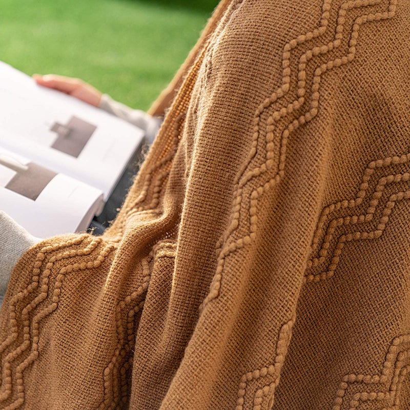 ميولي Miulee Brown Throw Throw بطانية للأريكة Boho Decor Dick متماسكة البطانيات في الهواء الطلق الحجم مع شرابات مريحة منسوجة لأريكة Home Chair Pattern 50 "x 60" "بوصة" - Image 2