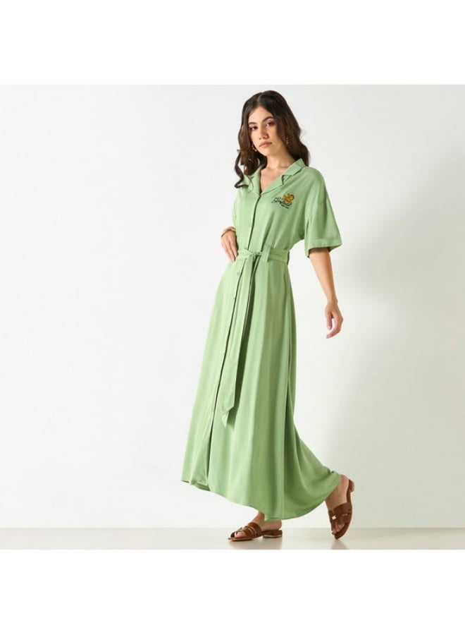 اس بي كاركترز فستان قميص بأكمام قصيرة وحزام بتطريز غارفيلد - Image 4