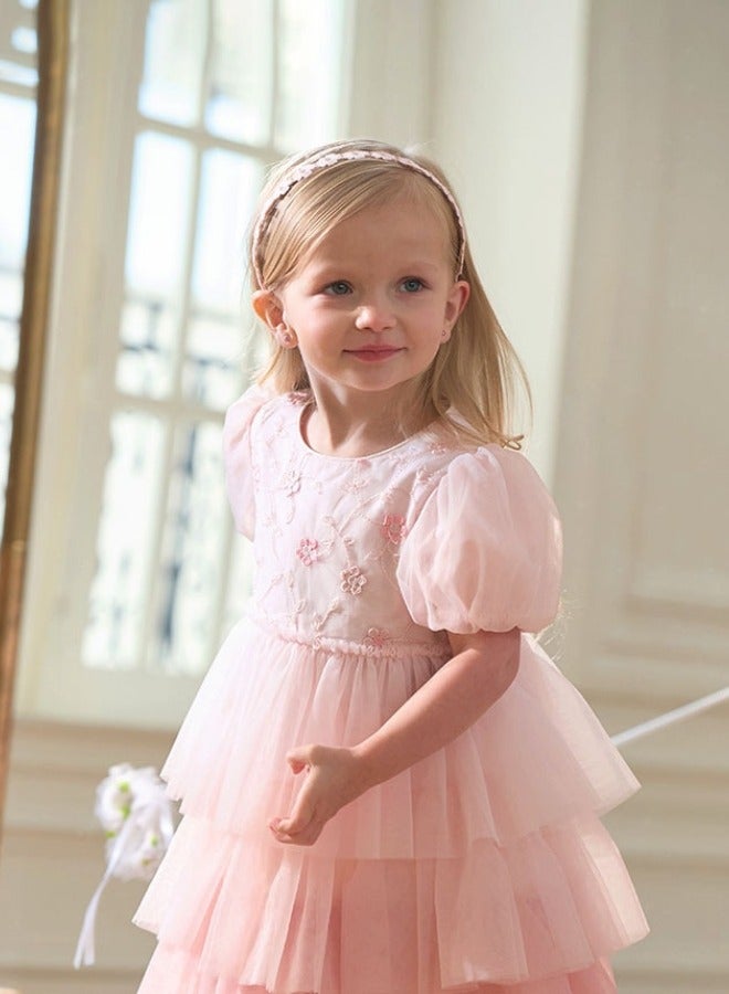 Dave & Bella Girls Layered Tulle Dress with Floral Embellishments - Image 2