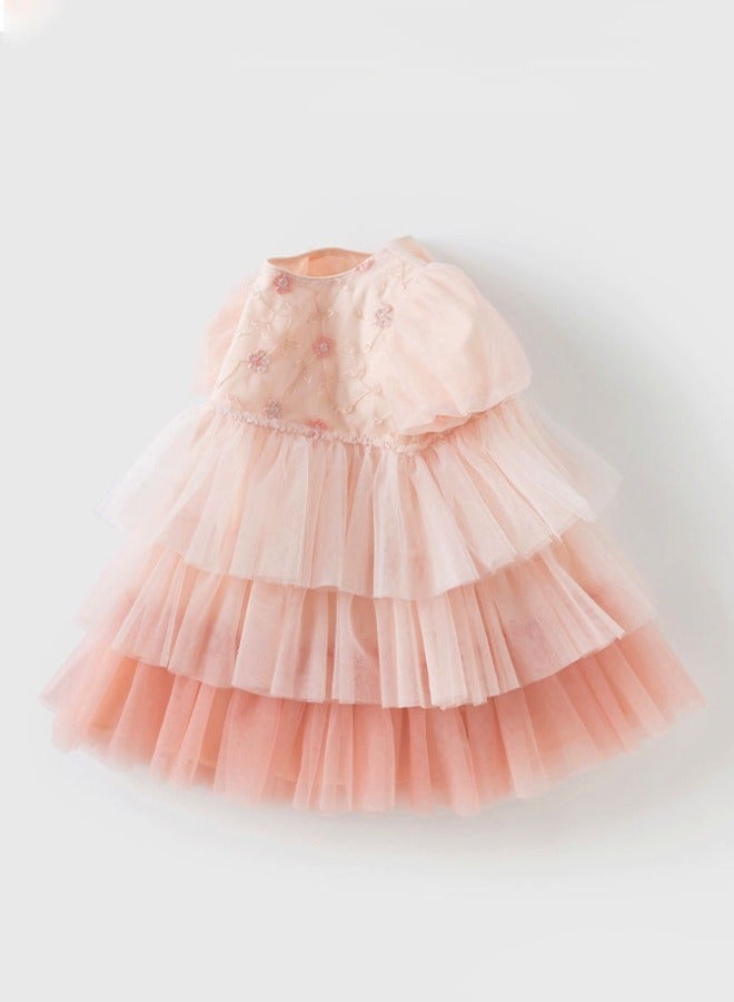 Dave & Bella Girls Layered Tulle Dress with Floral Embellishments - Image 3