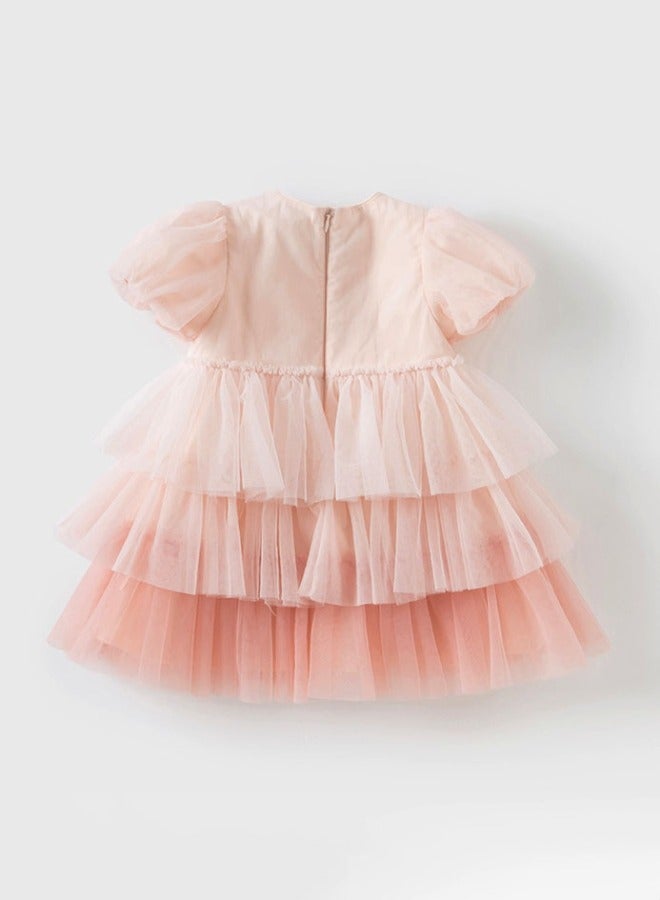 Dave & Bella Girls Layered Tulle Dress with Floral Embellishments - Image 4