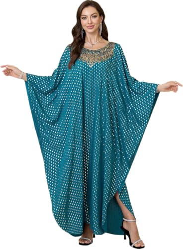 RanRui Women's Embroidered Kaftan Dresses Beach Blouse Cotton Gold Embroidered Holiday Robe (8782-0, One Size) - Image 1