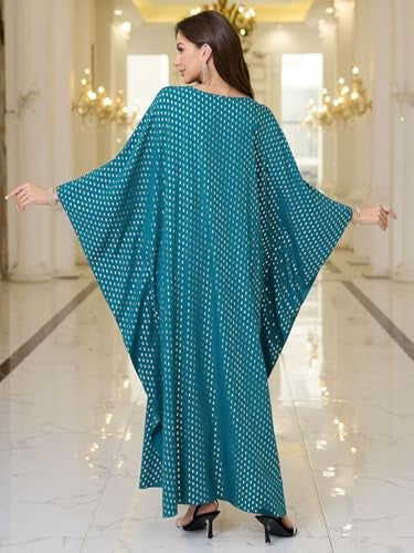 RanRui Women's Embroidered Kaftan Dresses Beach Blouse Cotton Gold Embroidered Holiday Robe (8782-0, One Size) - Image 3