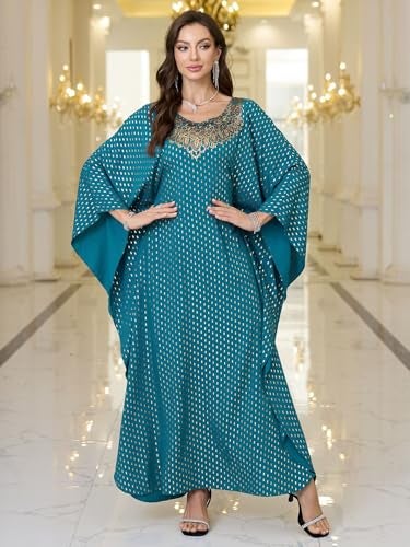 RanRui Women's Embroidered Kaftan Dresses Beach Blouse Cotton Gold Embroidered Holiday Robe (8782-0, One Size) - Image 5