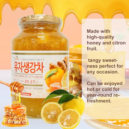 Apexy Authentic Korean Honey Citron Tea With Ginger, Citron Tea, Just Add Hot Water, Yuzu Marmalade, Yuzu for Salad, Citron Spread, No Artificial Colors, Versatile and Natural Delight, Made in KOREA 35.27oz (1kg). (Honey Citron With Ginger) - Image 3