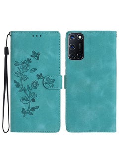 HuHa Case Cover For OPPO A52 / A72 / A92 Flower Butterfly Embossing Pattern Leather Phone Case Sky Blue 