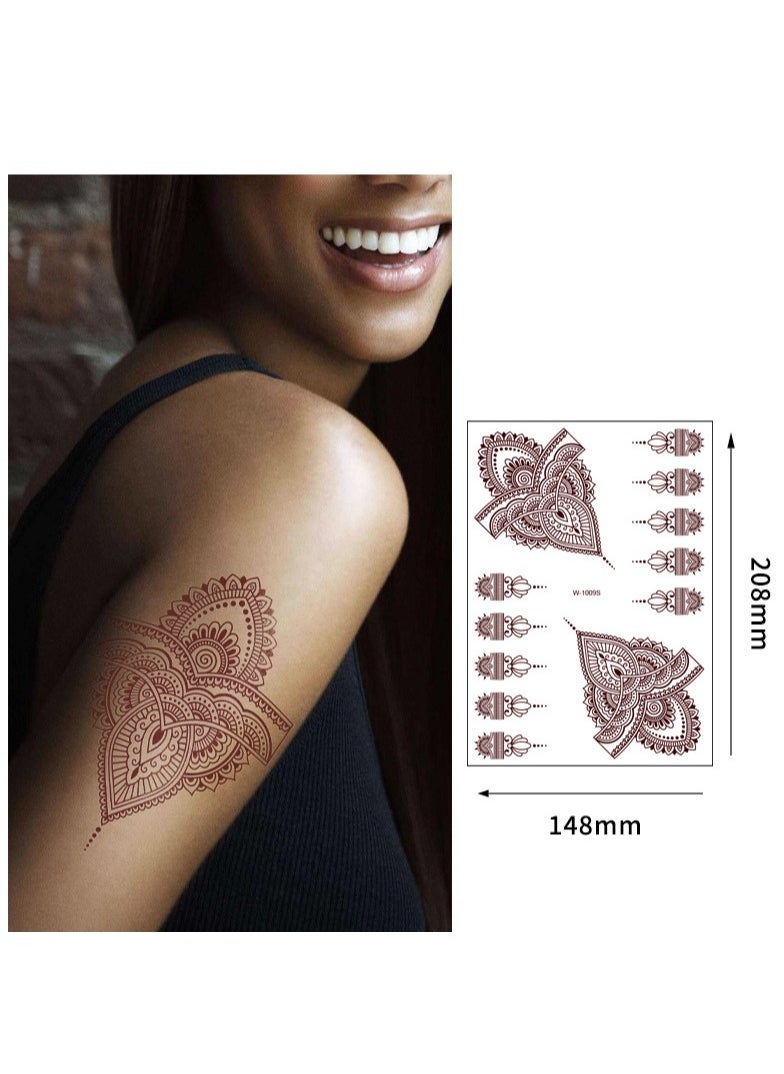 Generic - 10 Sheets of Brownish Red Henna Tattoo Stickers Mehndi Design Temporary Waterproof Tattoo Stickers Ramadan Eid Gift - Image 1