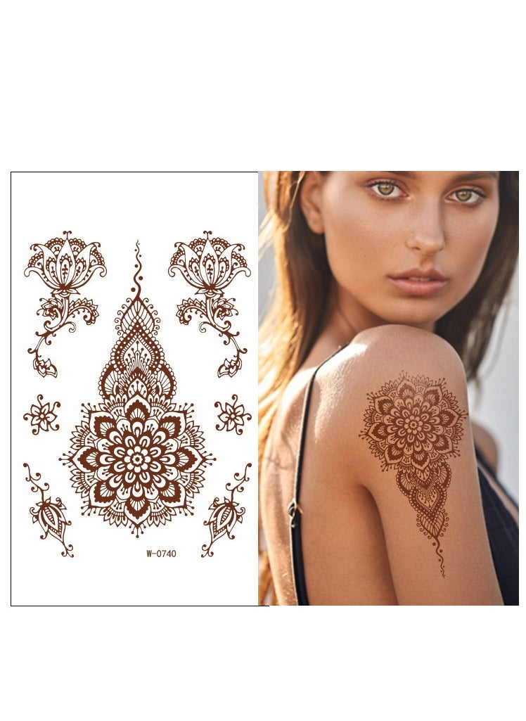 Generic - 10 Sheets of Brownish Red Henna Tattoo Stickers Mehndi Design Temporary Waterproof Tattoo Stickers Ramadan Eid Gift - Image 1