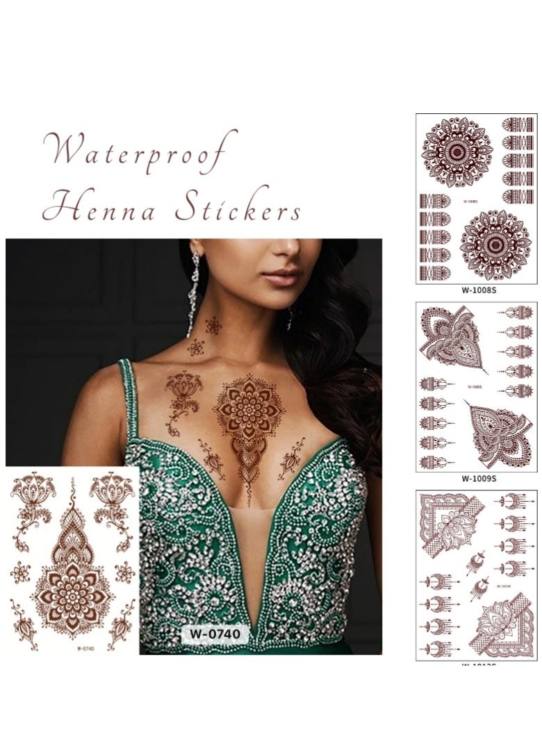 Generic - 10 Sheets of Brownish Red Henna Tattoo Stickers Mehndi Design Temporary Waterproof Tattoo Stickers Ramadan Eid Gift - Image 1