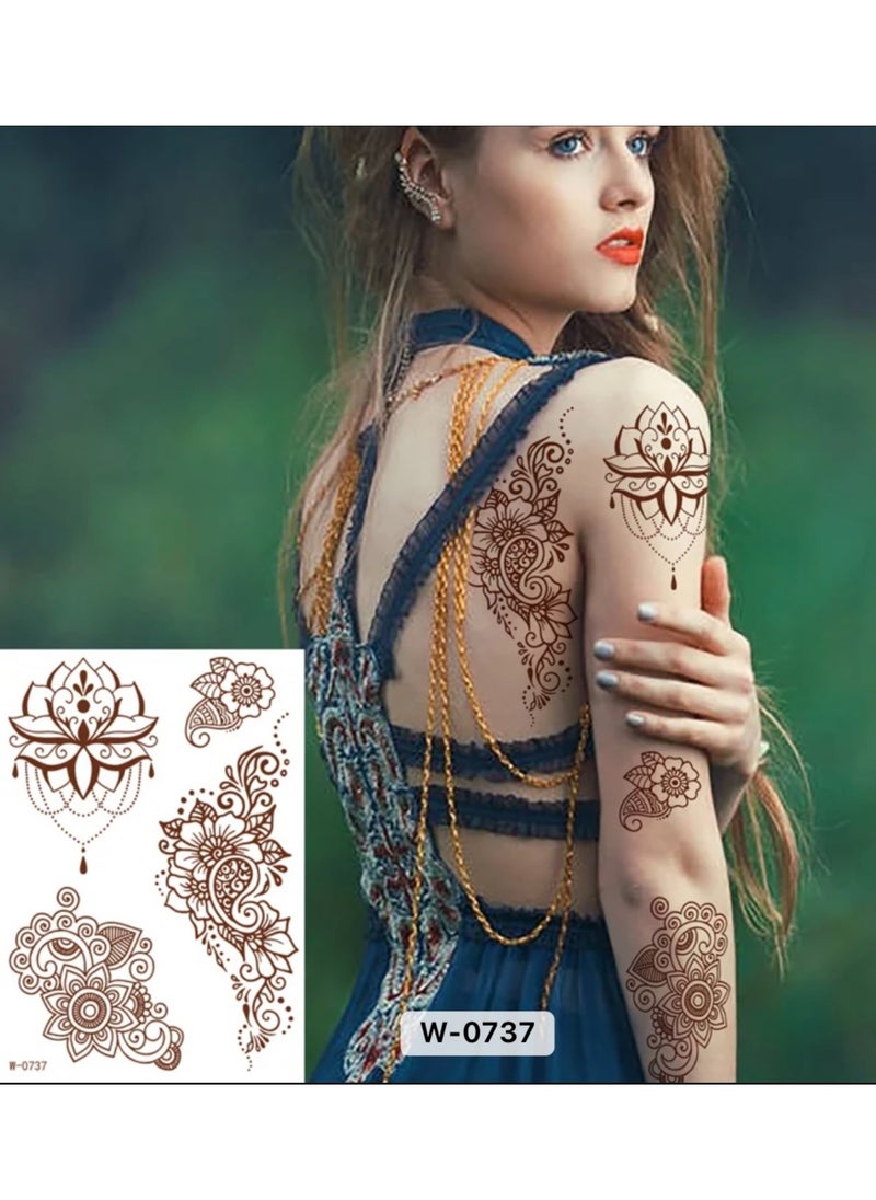 Generic - 10 Sheets of Brownish Red Henna Tattoo Stickers Mehndi Design Temporary Waterproof Tattoo Stickers Ramadan Eid Gift - Image 1