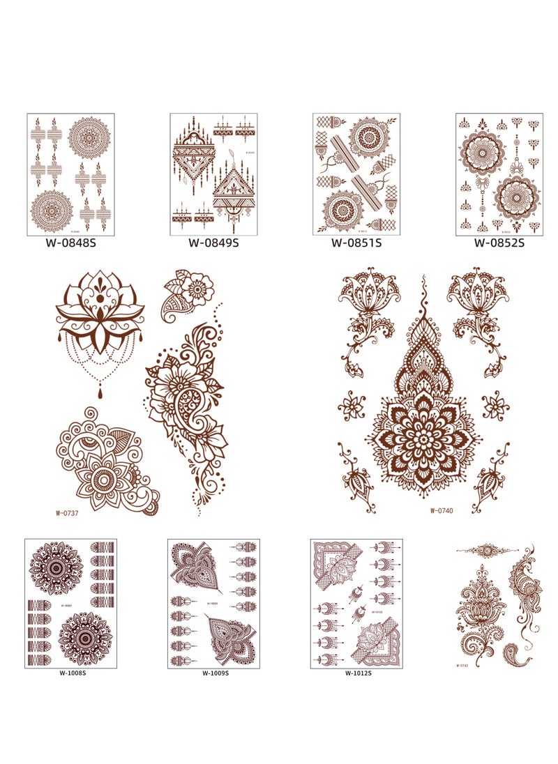 Generic - 10 Sheets of Brownish Red Henna Tattoo Stickers Mehndi Design Temporary Waterproof Tattoo Stickers Ramadan Eid Gift - Image 1