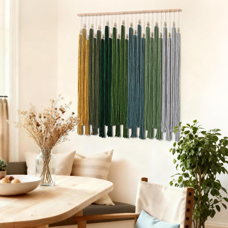 KHOYIME Macrame Wall Hanging Large Boho Home Decor Aesthetic, Bohemian Green Tassels Tapestry Modern Handmade Artwork Chic Wall Art Decorations for Living Dining Room Bedroom Nursery Office 38.5"x43" - Image 3