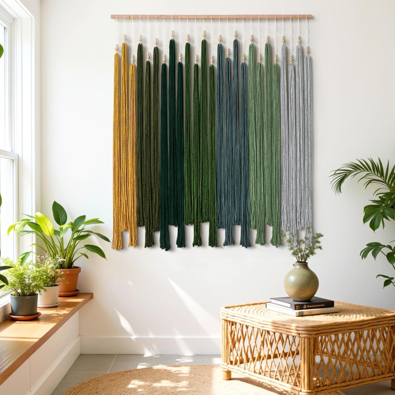 KHOYIME Macrame Wall Hanging Large Boho Home Decor Aesthetic, Bohemian Green Tassels Tapestry Modern Handmade Artwork Chic Wall Art Decorations for Living Dining Room Bedroom Nursery Office 38.5"x43" - Image 5