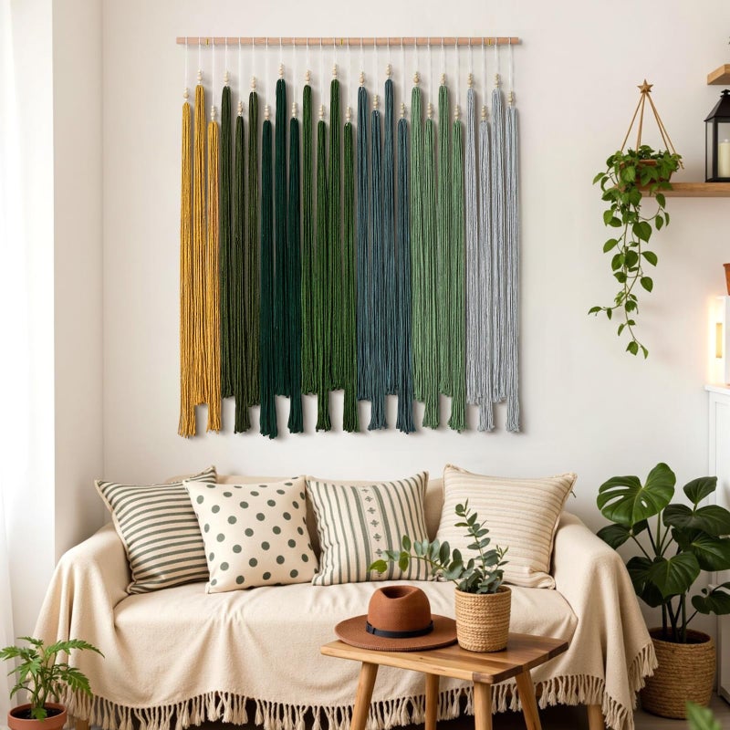KHOYIME Macrame Wall Hanging Large Boho Home Decor Aesthetic, Bohemian Green Tassels Tapestry Modern Handmade Artwork Chic Wall Art Decorations for Living Dining Room Bedroom Nursery Office 38.5"x43" - Image 4