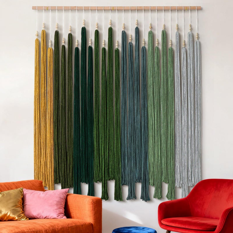 KHOYIME Macrame Wall Hanging Large Boho Home Decor Aesthetic, Bohemian Green Tassels Tapestry Modern Handmade Artwork Chic Wall Art Decorations for Living Dining Room Bedroom Nursery Office 38.5"x43" - Image 1