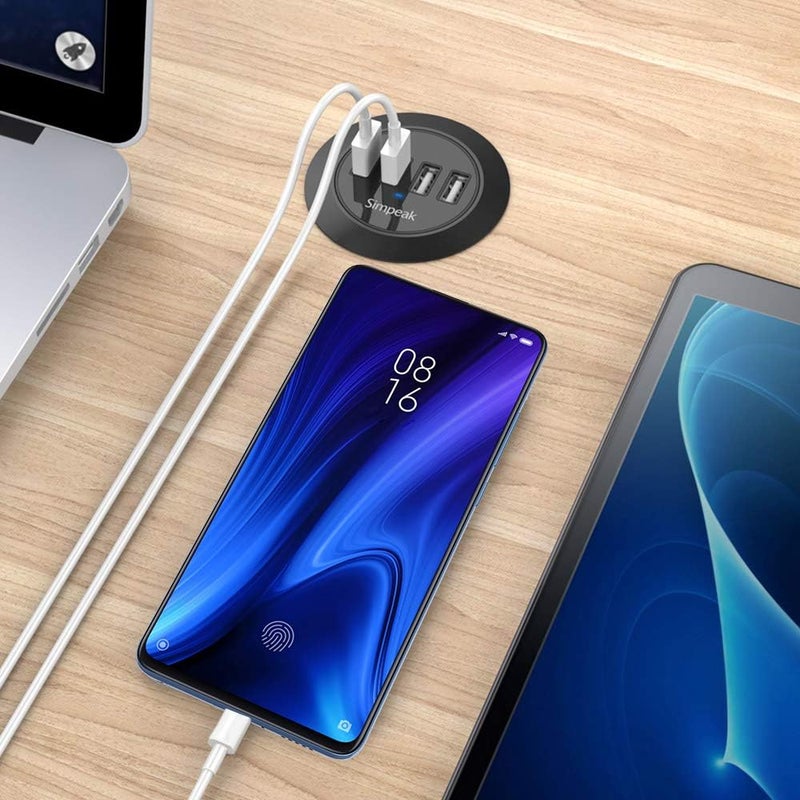 Simpeak 30W 4Port USB Desk Charger Desktop Charging Station Mounts on The 2024 Grommet Hole with Power Cable Match 2pcs GrommetC51 Black - Image 3