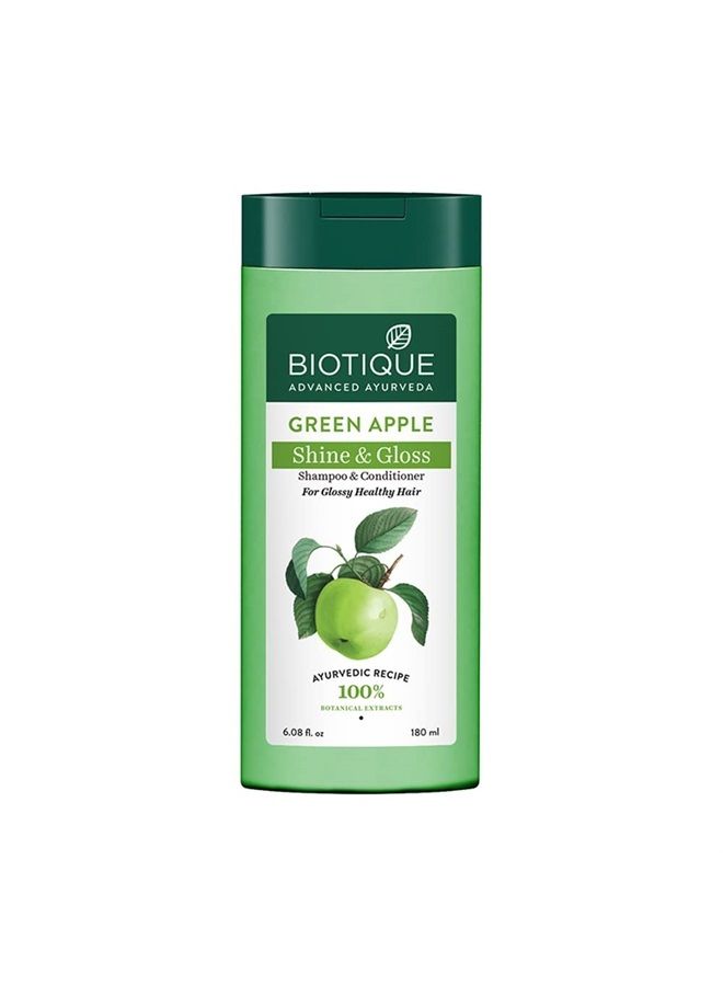 Biotique شامبو وبلسم بيولوجي للتفاح الأخضر النقي يوميًا لتنظيف فروة الرأس والشعر الدهني، 180 مل