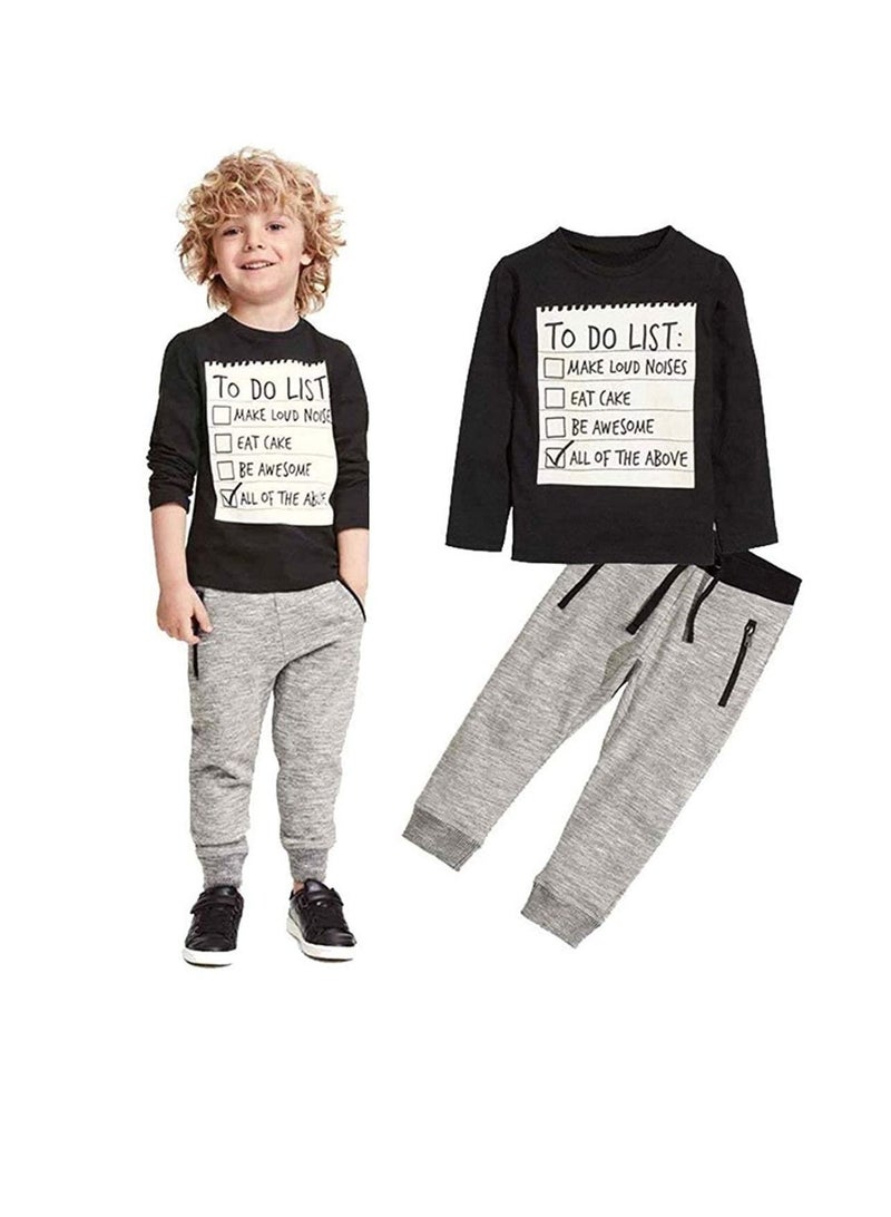 Boys Clothes Outfits 3T - 7T, Boys Cotton Long Sleeve Letter Print Tees T-Shirt Pant 2-Piece Clothing Sets Fall Winter Sweatshirt - Image 1