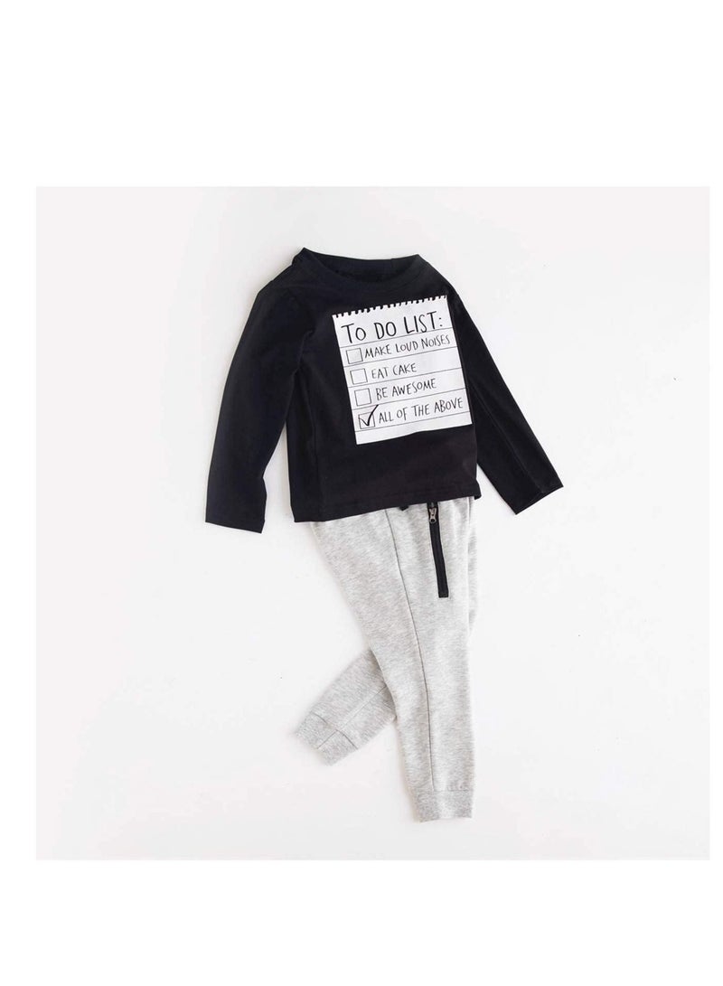 Boys Clothes Outfits 3T - 7T, Boys Cotton Long Sleeve Letter Print Tees T-Shirt Pant 2-Piece Clothing Sets Fall Winter Sweatshirt - Image 2