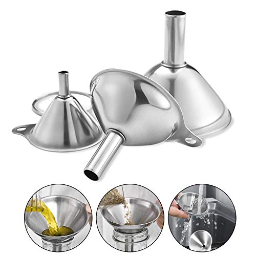 YEVIOR 3 in 1 Metal Small Funnels for Filling Bottles Stainless Steel Small Kitchen Funnel Set for Transferring Essential Oils Liquid Fluid Spice Dry Ingredients Powder, Durable and Dishwasher Safe - Image 3