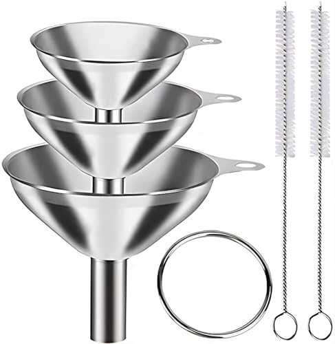 YEVIOR 3 in 1 Metal Small Funnels for Filling Bottles Stainless Steel Small Kitchen Funnel Set for Transferring Essential Oils Liquid Fluid Spice Dry Ingredients Powder, Durable and Dishwasher Safe - Image 1